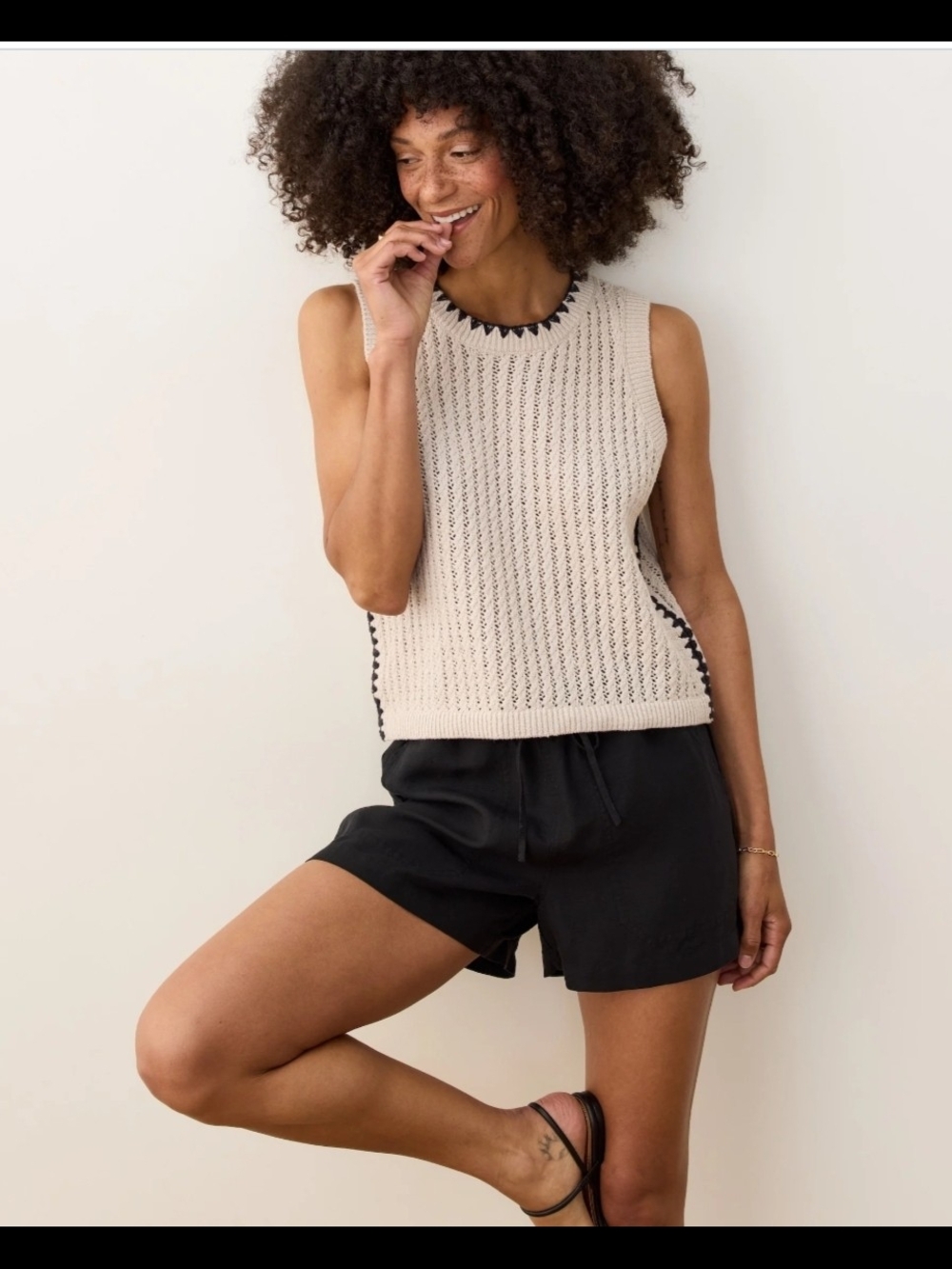 Marine Layer Linen Knit Sweater Vest Tank Black Trim XS - Picture 8 of 9